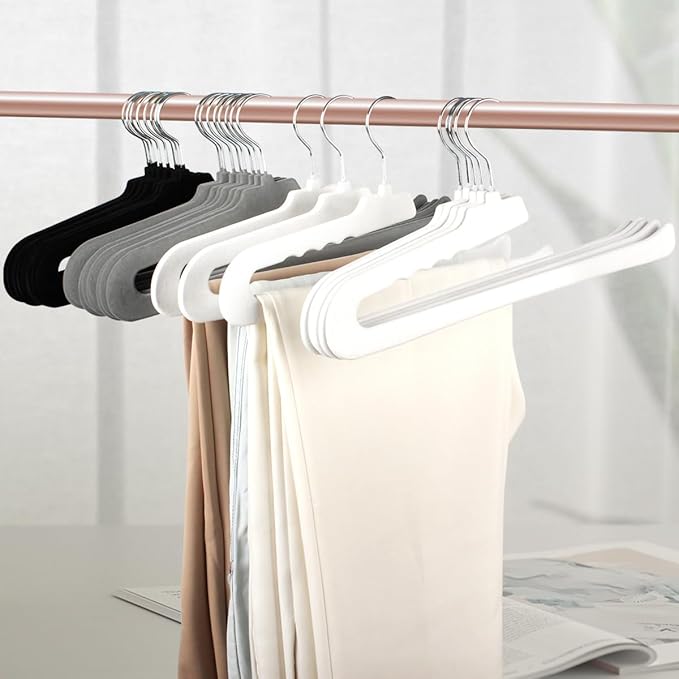 Velvet Pants Hangers,8 Pack Black Non Slip Felt Slack/Trouser,Slim & Sleek Heavy Duty Space Saving Closet Hangers with 360° Swivel Hook,Tank Top for Shorts,Jeans,Suit Pants,Towel
