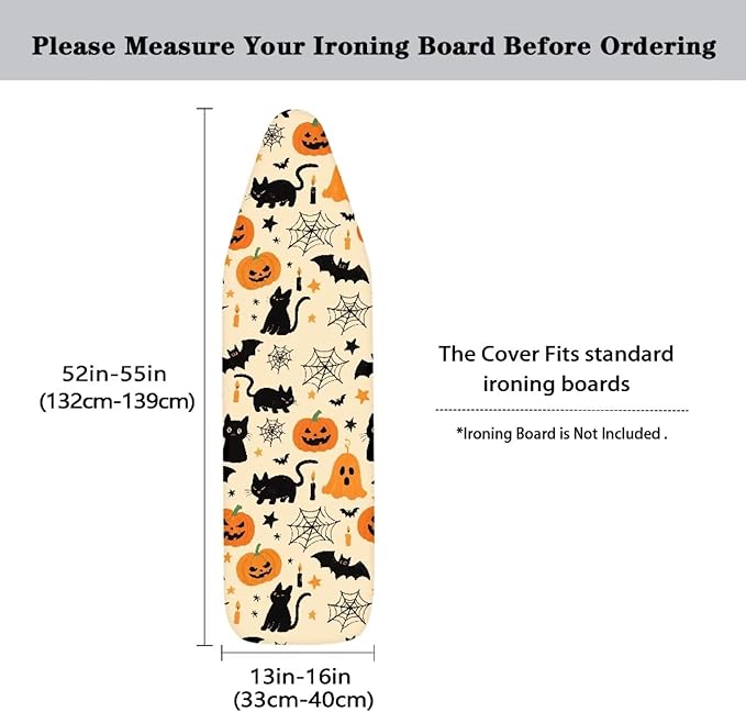 Ironing Board Cover Halloween Black Cat Pumpkin Thick Table Top Ironing Board Cover with Hook and Loop Soft Extra Wide Ironing Pad 54x15 inches