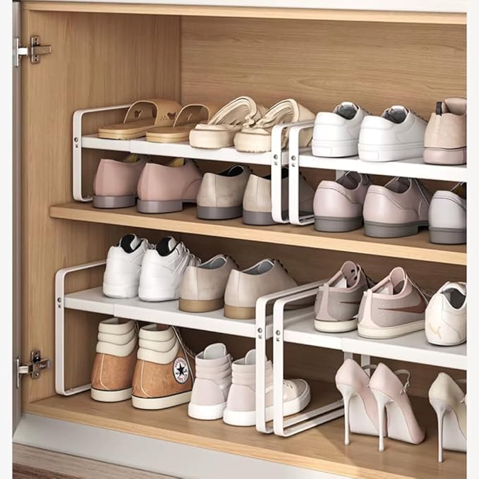 Expandable 1-Tier Metal Shoe Rack (H:10"), Adjustable Width 14.9"-23.6", Heavy-Duty Free-Standing Shoe Organizer for Closet, Entryway & Small Spaces – Single Pack