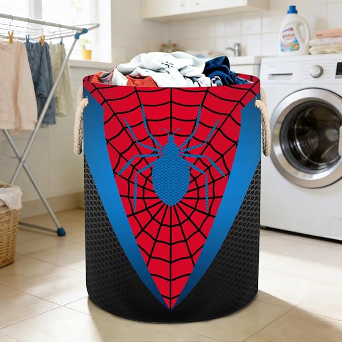 Laundry Hamper - Red Spider Web 58L Collapsible Waterproof Large Tall Nursery Storage Baskets Bin for Kids Toys, Clothes, Bathroom, Boys Bedroom Comic Hero Decor, Gift Basket