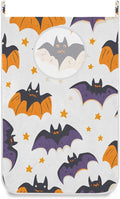 White Halloween Bats and Stars Hanging Laundry Hamper Door Hampers Bag Basket with Stainless Steel Hooks Oxford Fabric Printing Decorative Clothes Bags 29.5X20inch 1Pack