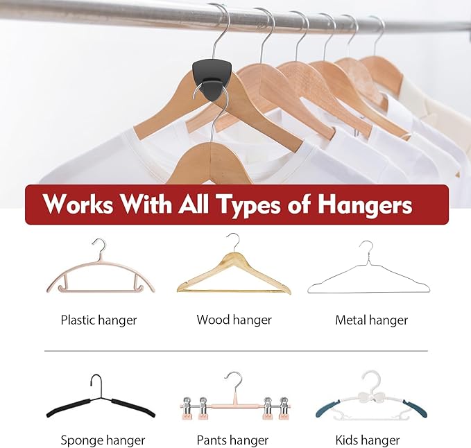 Space Saving Hanger Hooks 70Pcs, Upgrade Heavy Duty Space Saver Hangers Connector Hooks for Clothes, Premium Hanging Closet Organizer for Dorm, Ganchos para Colgar Ropa, Black