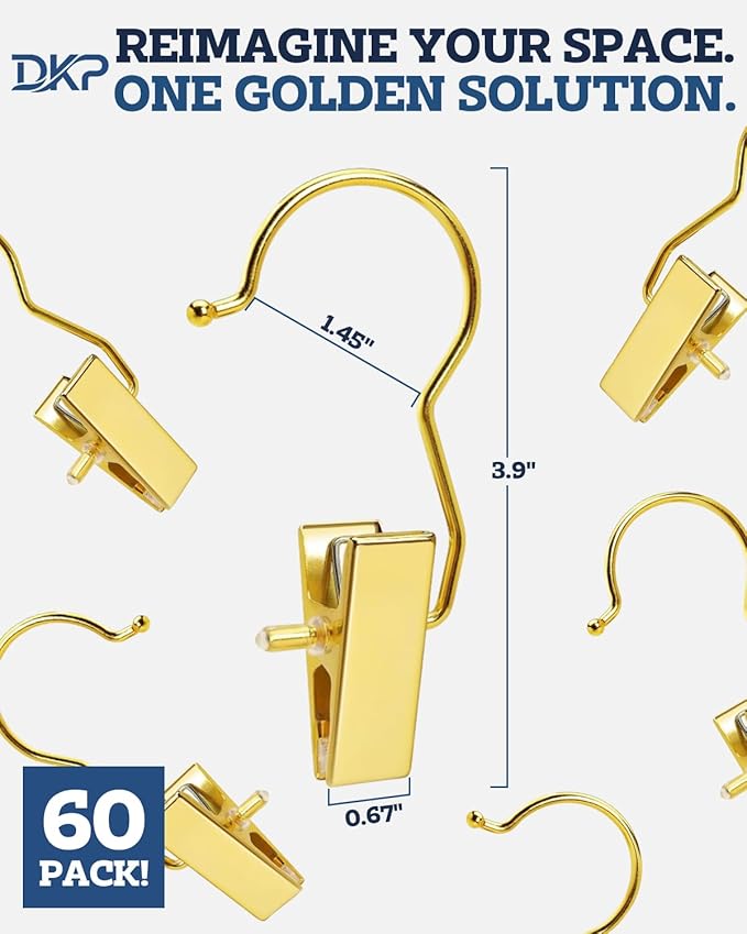 60 Pack Gold Boot Hangers for Closet Storage, Clips Hangers for Pants, Jeans, Towels & Laundry - Portable Space Saving Design for Travel and Home Organization