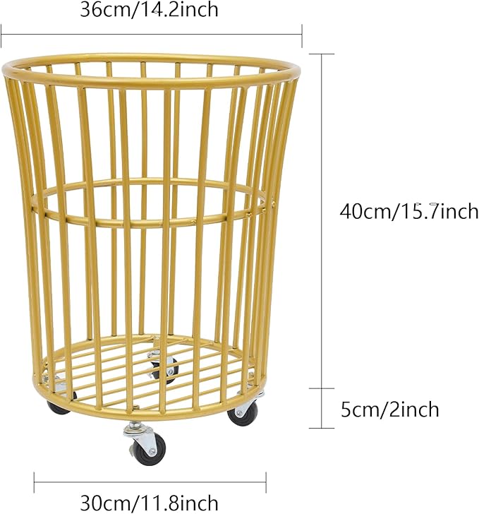 Wire Metal Rolling Laundry Basket On Wheels,Mesh Wire Laundry Basket Storage Cart for Bathroom Bedroom Dirty Clothes Storage (C)