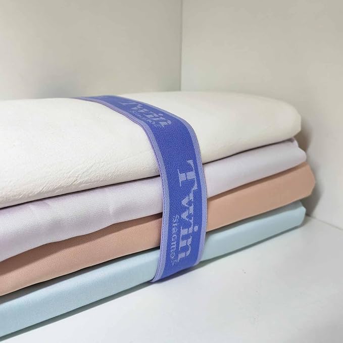 Bed Sheet Organizer Bands, Sheet Set Storage Label Bands, Elastic Bedding Sheet Size Marking Label Bands Straps Wraps for Organizing Linen Closet（Twin 4PCs | Blue）