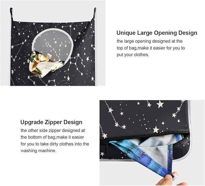 Hanging Laundry Hamper Over Door with Stainless Steel Hooks Dirty Clothes Hamper Bag 29.5X20inch
