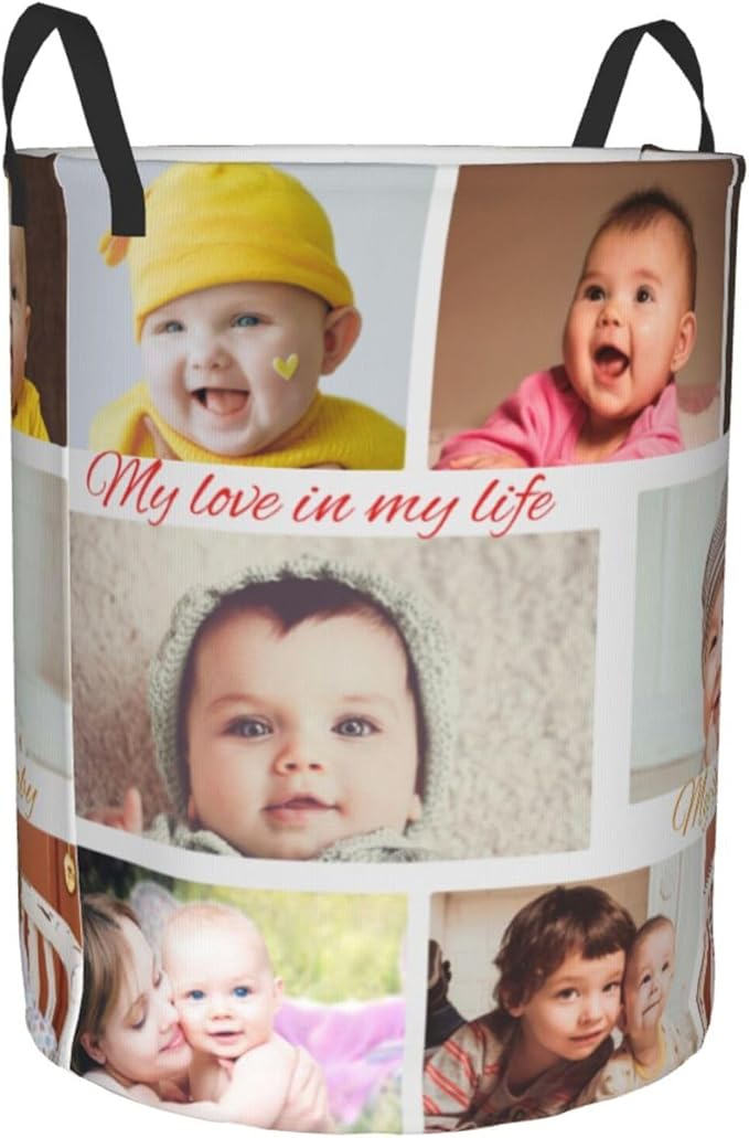 Custom Laundry Basket,Personalized Laundry Hamper With Photo Name Text,Customized Dirty Clothes Storage With Handle,Collapsible Storage Basket For Bathroom Living Room Bedroom