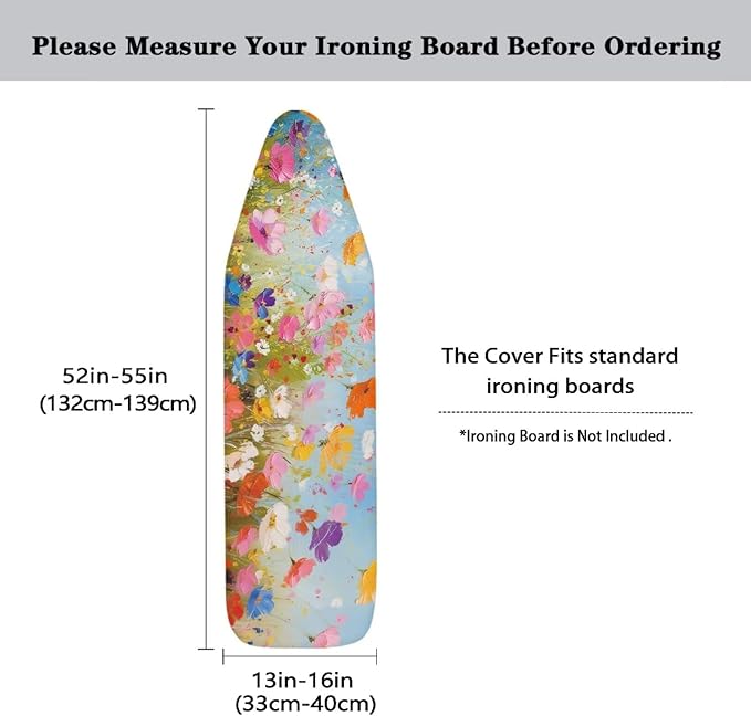 Flower Butterfly Ironing Board Cover and Pad Heat Reflective Stain Resistant Iron Board Cover with Padding Standard Size 15x54 Pressing Cloth for Ironing