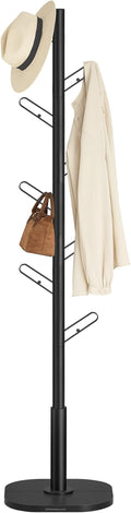 SONGMICS HOME Tree-Shaped Coat Rack, Freestanding Coat Tree, Coat Hanger Stand with 8 Sturdy Hooks, with Curved Edges, for Clothes, Hats, Bags, Ink Black URCR037B01