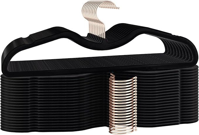 Velvet Short Neck Hangers - Heavy-Duty, Non-Slip Felt Surface, Space-Saving Design with Anti-Slip Grooves & Shoulder Shape, 360° Rotating Hooks, Durable for Coats, Shirt& Dresses (30, Black C)