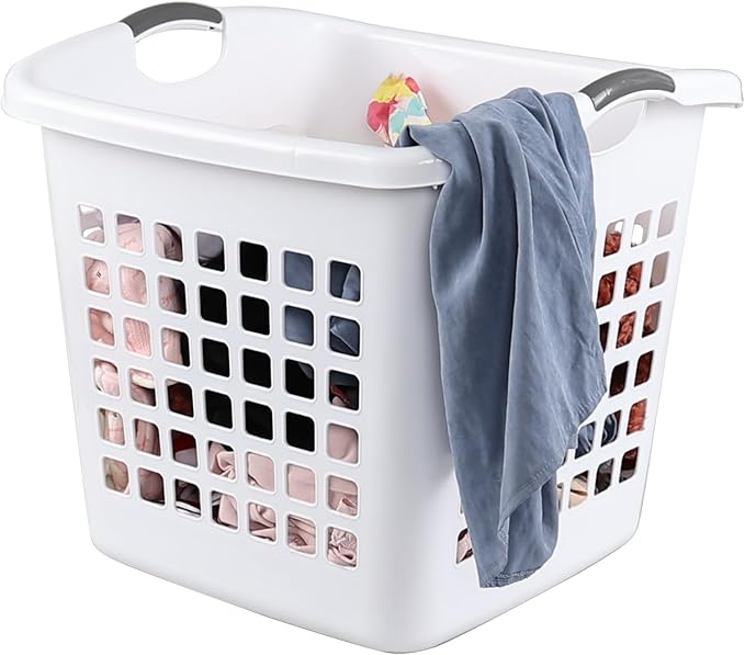 Saedy 4 Pack Large Plastic Laundry Baskets, White Clothes Hamper for Laundry
