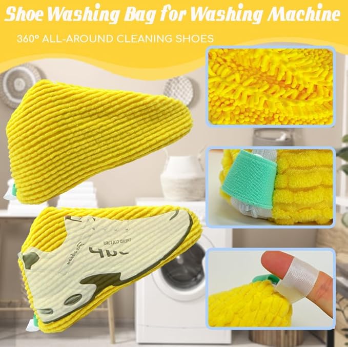 Shoes Washing Bag for Washing Machine, Reusable Laundry Shoe Bag For Washer And Dryer, Shoe Cleaning Washing Bag for All Shoe Types And Sizes (2 PCS - Yellow)