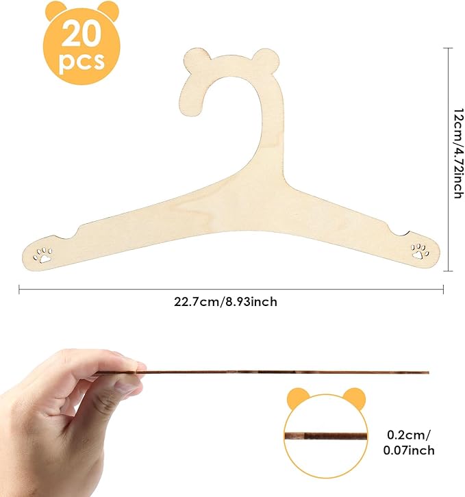 20Pcs Kids Wooden Hanger Wooden Baby Hanger Mini Toddler Children Clothes Hanger Cute Girl Boy Hanger Toddler Infant Hanger for Baby Jacket Skirt Sweater (Bear)