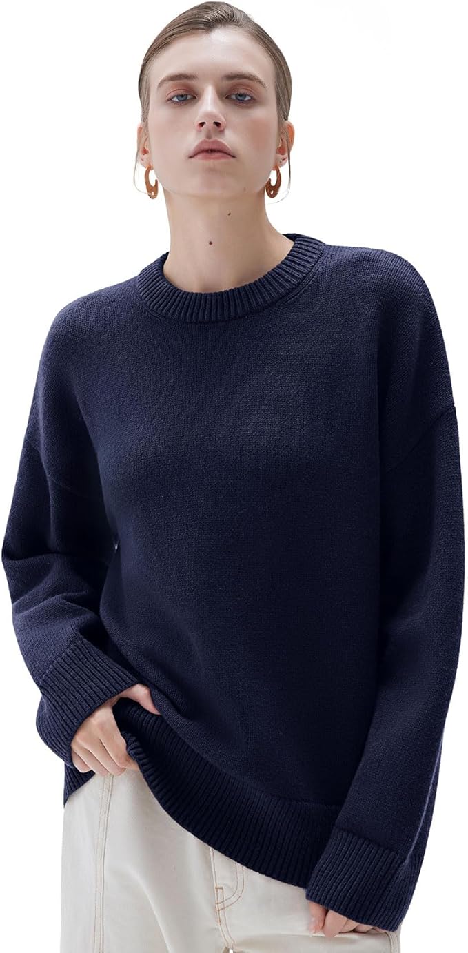 SUUKSESS Women Cashmere Blend Oversized Crew Neck Long Sleeve Pullover Sweaters