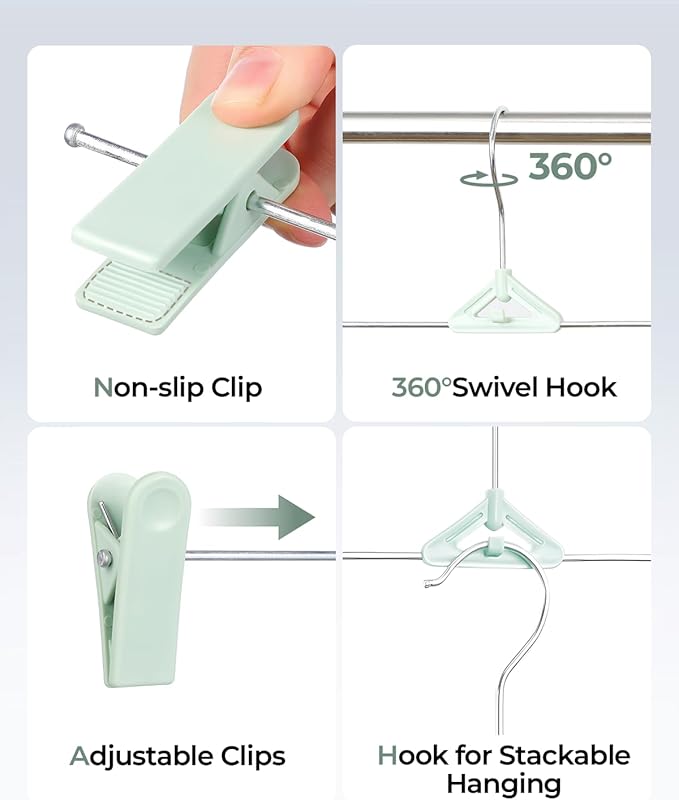 Skirt & Pant Hangers with Clips for Women - 30 Pack Space Saving Stackable Cute Skirt Hangers with Clips - Non-Slip, Adjustable for Kid, Men, Children, Baby, Green