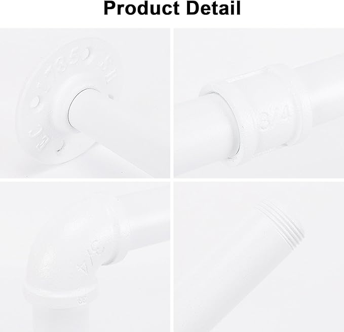 Industrial Iron Pipe Clothes Hanging Bar DIY Wall-Mounted Garment Rack Heavy Duty Clothing Rack for Bedroom, Laundry Room, Closet Storage (White 36 inch)