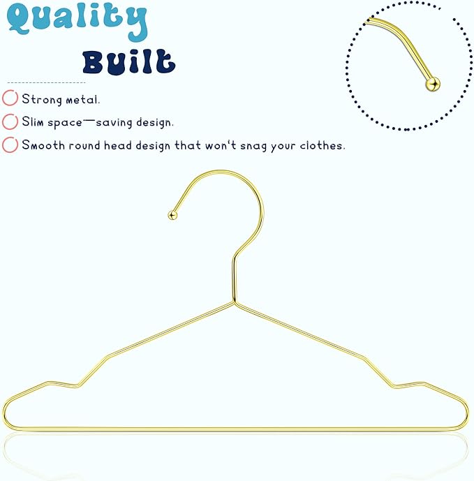Jetec 36 Pcs 12 Inch Gold Kids Baby Hangers Strong Metal Children's Closet Clothes Hangers for Space Saving, Hanging Coats, Pants & Clothes (Gold)
