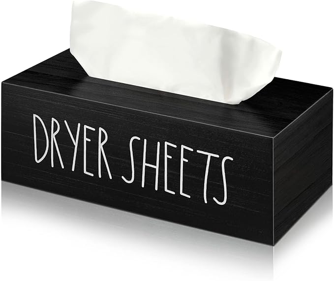 Dryer Sheet Holder Dispenser Container Dryer Sheet Storage Box for Laundry Room Decor Light Luxury Style Fabric Softener Dispenser for Organizing Decorations (Black,Wood)