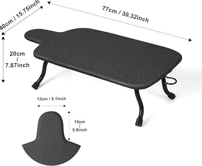 Duwee 15"x30" Table Top Ironing Board Extra Wide with Heat Resistant Cover,10mm Thicken Double Layers Feltpad and Foam,Non-Slip Feet for Home, Laundry Rooms, Dorms,Black