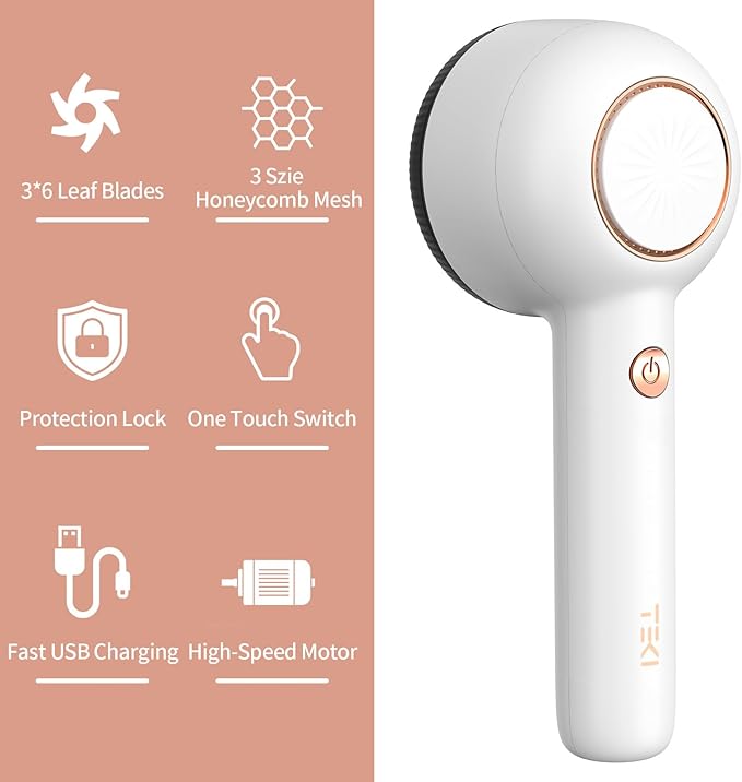 Fabric Shaver, Sweater Shavers to Remove Pilling, USB Rechargeable Lint Remover with 6-Leaf Blades, Fabric Defuzzer for Clothes Pilling, Fuzz, Lint Balls, Couch, Furniture, 2 Replacement Blades