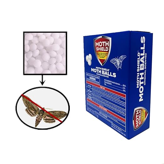 3 Pack Original Old Fashioned Moth Balls Kills Clothes Moth Carpet Beetles Repellent Closet No Clinging Odor (Approx:75 Balls) with 6 Moth Ball Cases, White