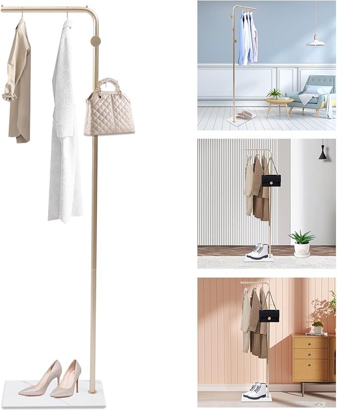67in-Boutique Retail Display Clothing Garment Rack with Storage Base and Hooks, Heavy Duty standing Coat Rack Hanging Clothes, Bags, Hat and Shoes for Entryway Bedroom Clothing Stores