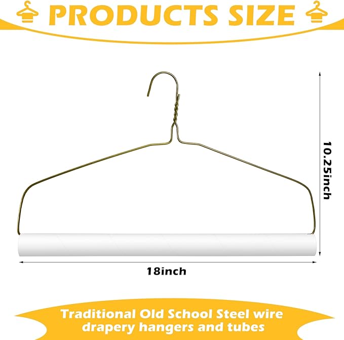 5 Sets Dry Cleaner Hangers 18" Drapery Hanger and Tubes Tablecloth Hangers Blanket Hanger Drapery with Strong 10.5 Gauge Wire for Heavy Items