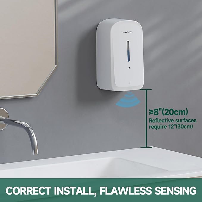 Commercial Automatic Soap Dispenser Large 34oz/1000ml Capacity Wall-Mounted Touchless Liquid Dispenser for High-Traffic Restrooms, Offices, Hospitals Model AD1220S White