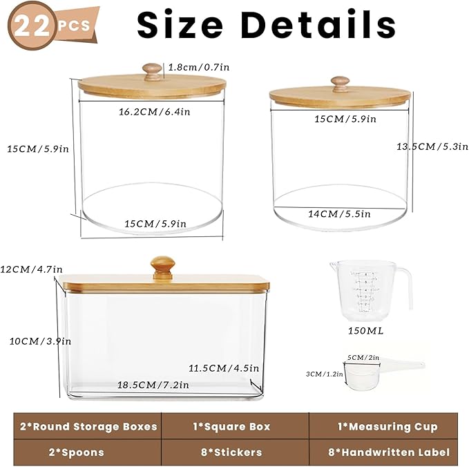 3 Pack Laundry Pods Container & Dryer Sheet Holder, Clear Plastic Laundry Room Organization and Storage Jars Set with Lids, Scoops, Labels for Detergent, Powder, Dryer Balls, Beads(Round)