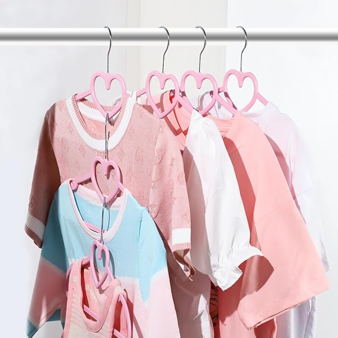 Plastic Hangers 20 Pack, Pink Hangers Ultra Thin Space Saving-Cute Heart hangers Pink Plastic Hangers Clothes Hanger with 360 Degree Swivel Hook -Strong Adult Coat Hangers for Dress,Shirt,Coats