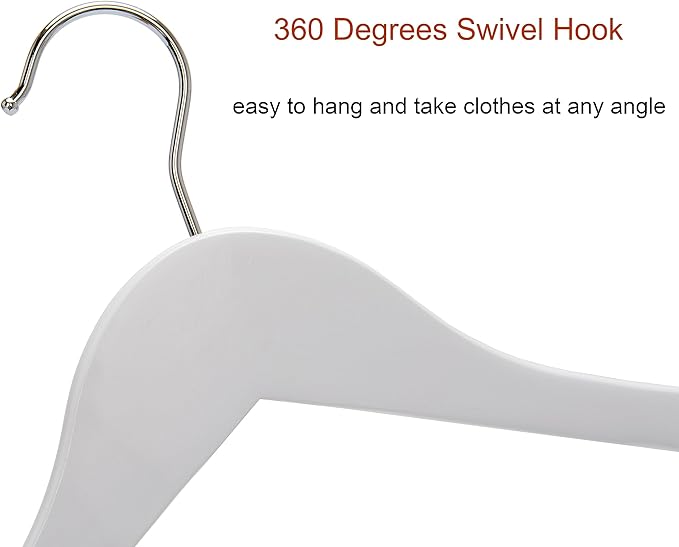 White Wood Bridal Dress Hangers 30 Pack Wooden Coat Hanger, Heavy Duty Clothes Hangers, Solid Wood Hangers for Shirts, Jackets, Pants, Wedding Dress, Bridesmaid Suits-HL01W3