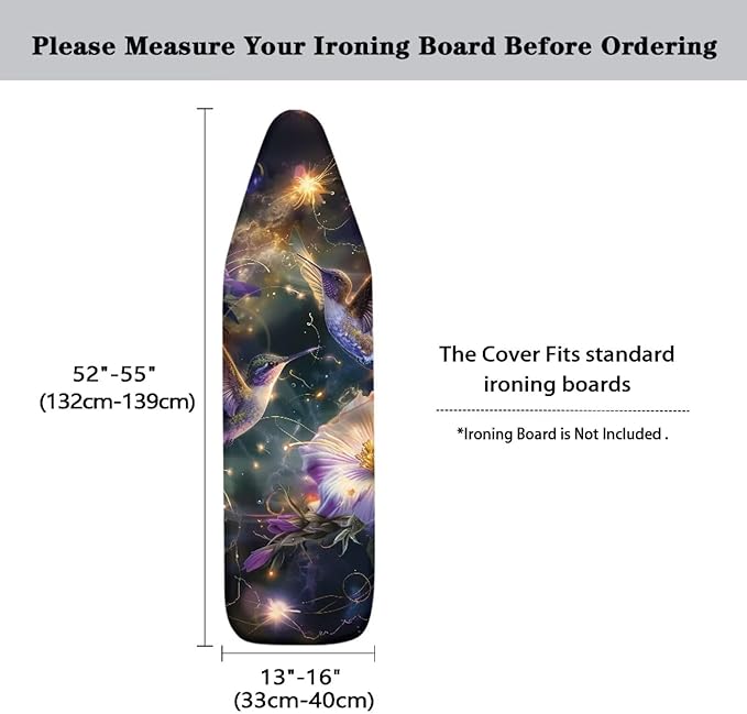 Glitter Hummingbird Ironing Board Cover and Pad 15x54 Standard Size Ironing Board Cover with Elastic Edge for Snug and Secure Fit, Thick and Durable Material