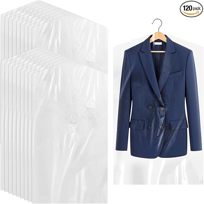 120 Pack Clear Plastic Garment Bags, 35.4 Inch Dry Cleaning Bags for Hanging Clothes, Dry Cleaner Bags Plastic Clear Covers for Home Storage Suit Shirt