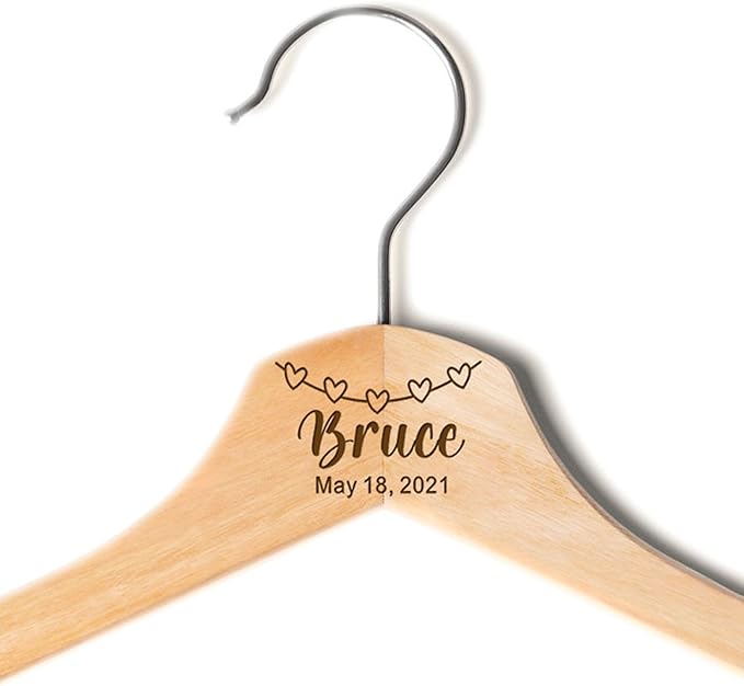 Personalized Bridal Hangers for Wedding Dress Wedding Hangers Custom Coat Hanger Wooden Clothes Hangers Gifts with Any Name & Date for Bride Groom Groomsman Father of The Bride Groom(Design4)