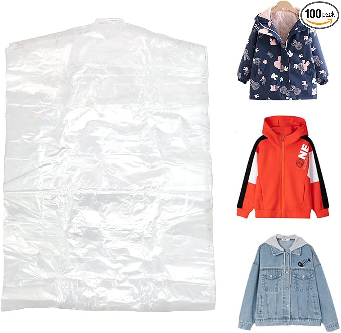 100 Pack Garment Bag,Transparent Clothing Cover, Storage Bag for Short or Children's Clothing (55 * 80)