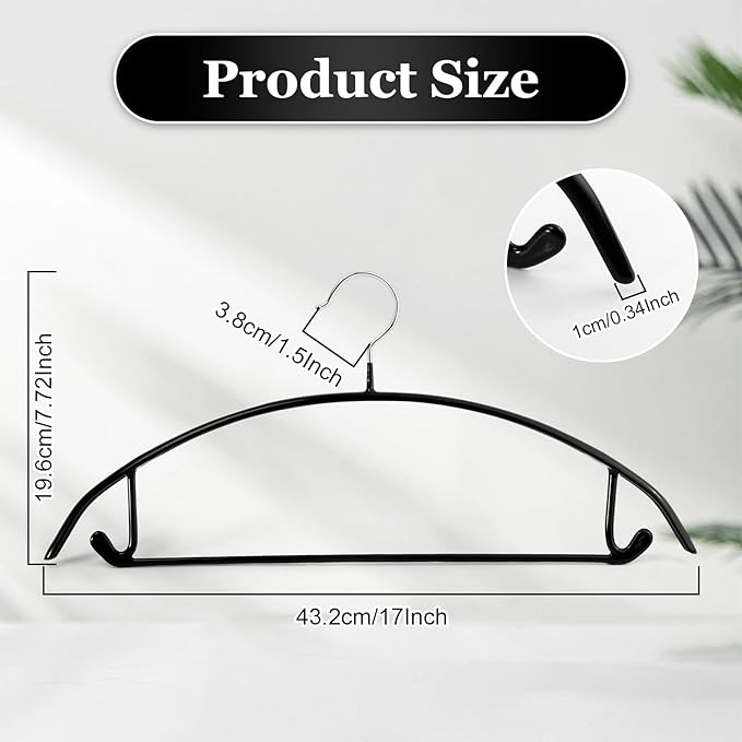 20 Pack Clothes Hangers, Non Slip PVC Coating Metal Hanger, 17 Inch No Shoulder Bump Sweater Hangers, Heavy Duty Rubber Coated Clothes Hanger for Closet Coat Suit T Shirt, Black