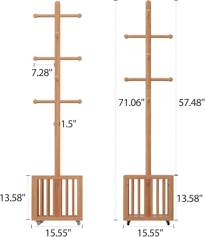 Solid Wood Coat Rack,standing coat rack with 10 Hook,Coat Rack for Freestanding,Bedroom,Living Room,Office,Hang Jackets,Bags,Clothes,Headphones(Natural)