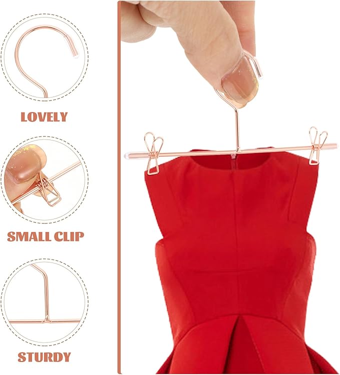 Luxshiny 5Pcs Mini Clothes Hangers, Metal Outfit Hanger Decorative Miniature Hangers Ornaments Clothes Accessories (Rose Gold)