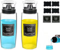 2 Pack Glass Mouthwash Dispenser, Leakproof Mouth Wash Container Bottle with Cup Lid, 9.5 OZ Refillable Glass Mouthwash Bottle Decanter for Countertop/8 Pcs Label