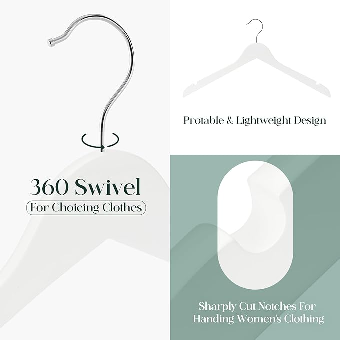 White Wooden Hangers - 20 Pack - Durable & Ideal for Everyday Use & Wedding