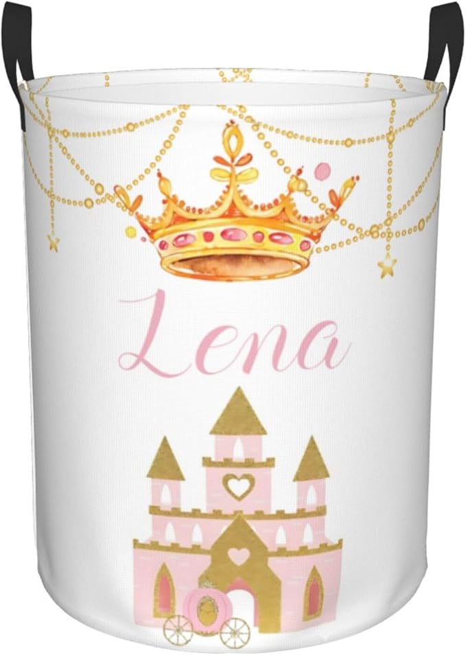 Personalized Laundry Basket for Nursery, Custom Nursery Laundry Hamper with Name, Customize Baby Clothes Circular Hamper for Boys Girls Room Decor, Crown