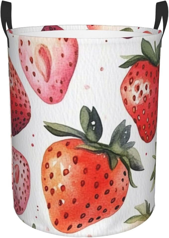 Pink Strawberry Print Laundry Basket For Storage Bins Gift Baskets Bedroom Clothes Hamper