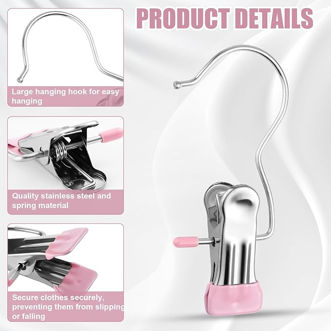 30 Pcs Boot Hangers Clips, Laundry Hooks with Clips, Portable Hanger Clips with Hooks, Heavy Duty Boot Hanging Clips, Hanging Pants, Jeans, Tall Boots, Hats, Pink