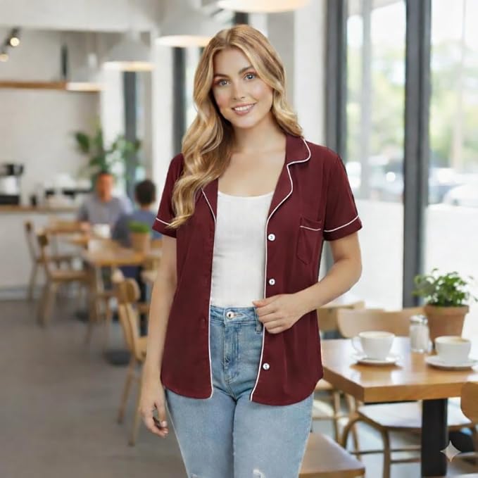 USBD Post Mastectomy Shirt with Drain Pockets Lapel Collar Post Op Button Down Recovery Tops