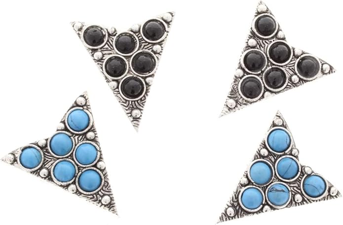 Set of 2 Black and Turquoise Stone Collar Tips - Silver Finish Western Collar Tip - Dress Shirt Collar Stays - Collar Stays for Men & Women