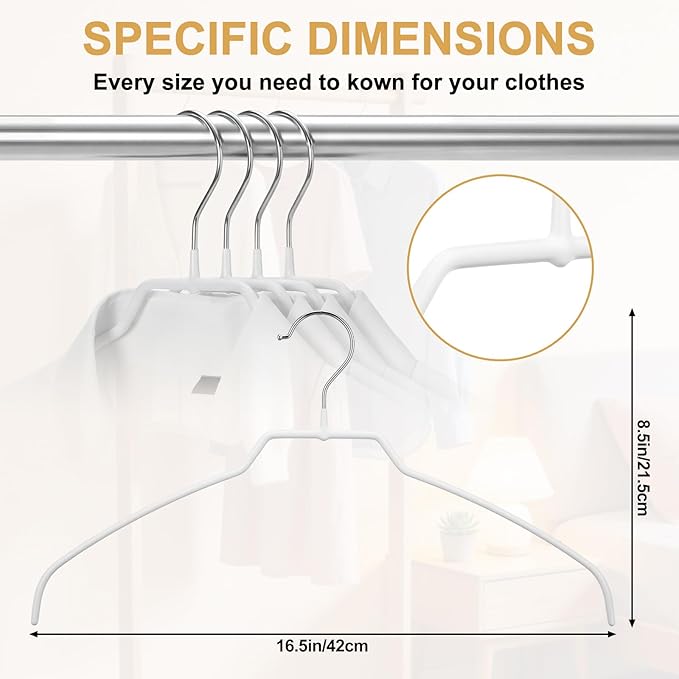Kathfly 25 Pcs Ultra Light and Thin Non-Slip Hangers White Space Saving Clothes Hangers No Shoulder Bump for for Shirt Sweater Camisole Jacket Dress Coat