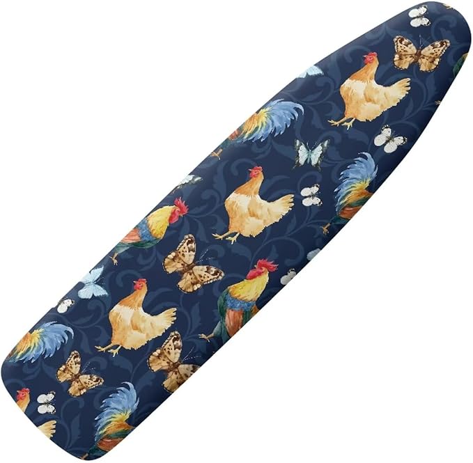 GLENLCWE Rooster Butterfly Ironing Board Cover Full Size with Elastic Edge and Hook and Loop,Standard Size 54x15 inches Iron Board Cover Easy Install