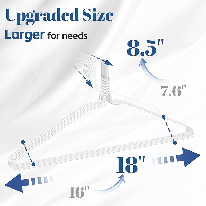 SPECILITE 18 Inch Wire Metal Clothes Hangers Bulk 50 Pack for Large Size Suits, Coats, Shirts, Pants, Skirts, Space Saving, Non Slip,12 Gauge Ultra Thin, White