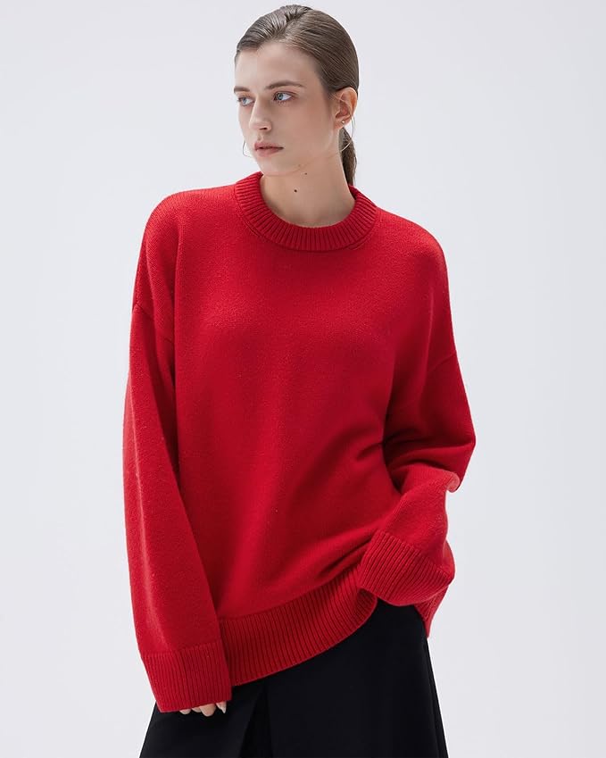SUUKSESS Women Cashmere Blend Oversized Crew Neck Long Sleeve Pullover Sweaters