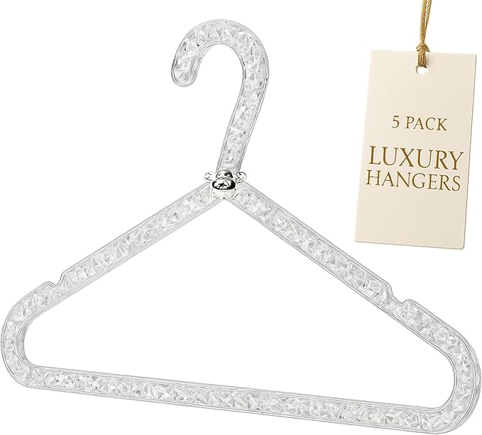 Skywin Transparent Silver Water Wave Adult Shirt Hangers, Space Saving Plastic and Non Slip Clothes Hangers for Suits, Dresses, Jackets & Pants (5 Pack)